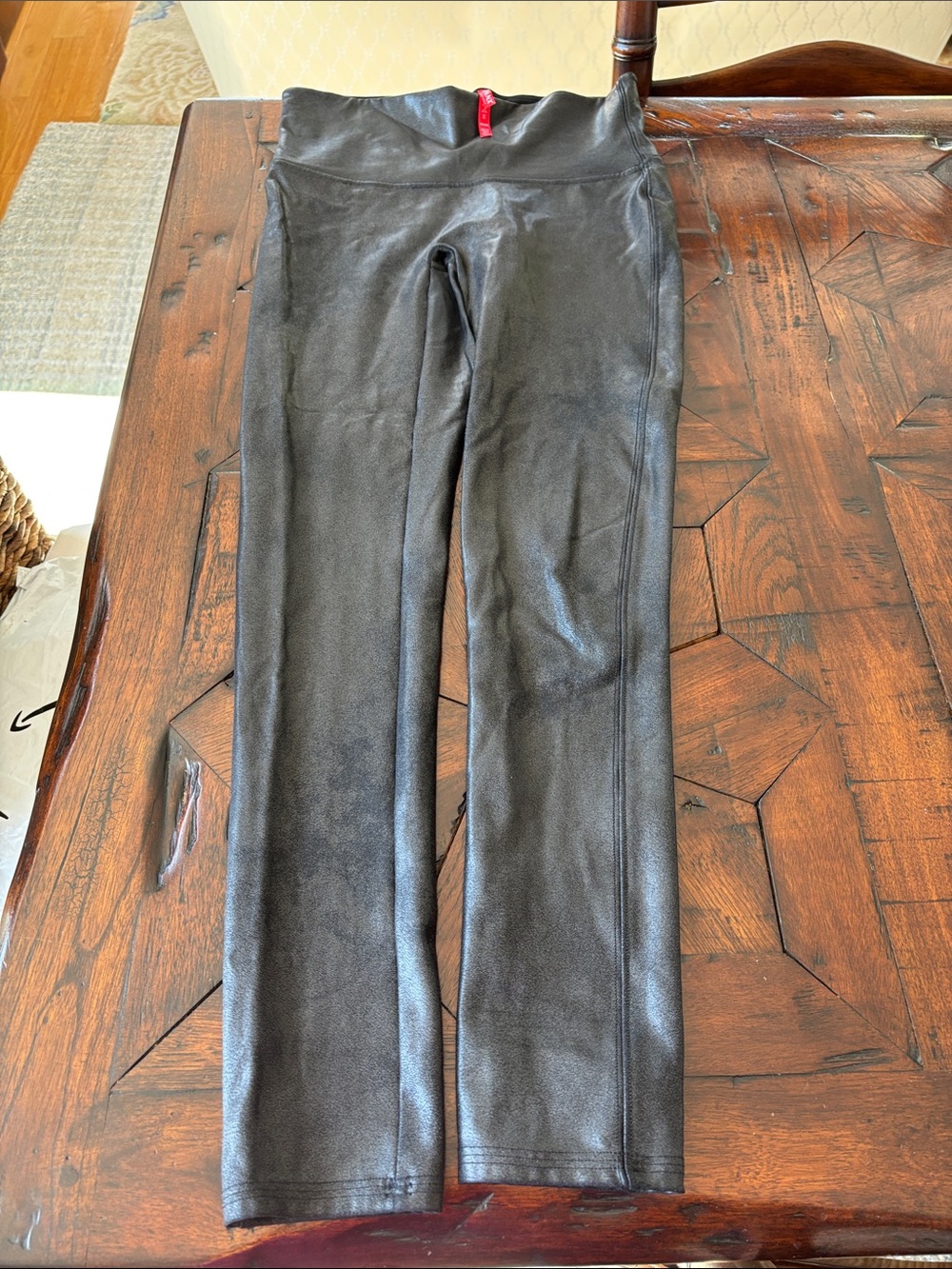 SPANX Black Shiny Faux-Leather High-Waist Leggings